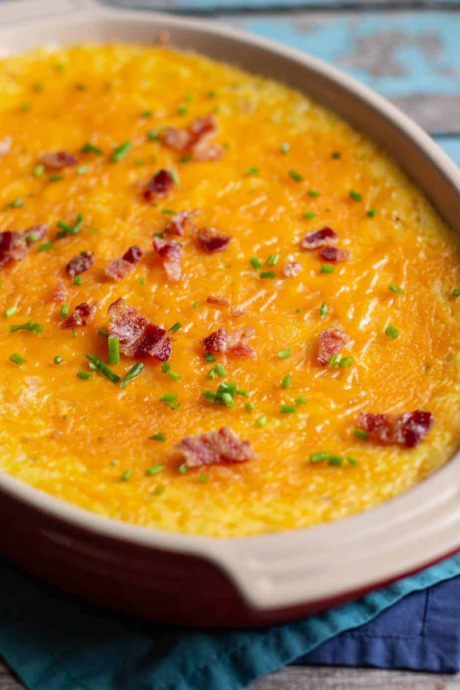 Cheesy Baked Grits with Bacon and Chives - A Nerd Cooks