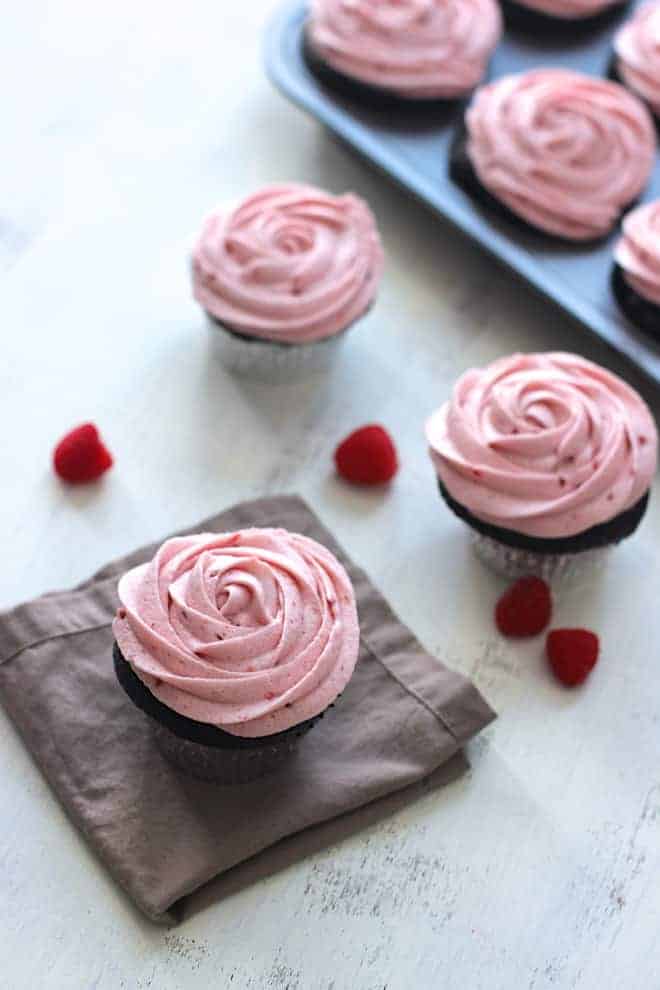 Dark Chocolate Cupcakes with Raspberry Buttercream | A Nerd Cooks