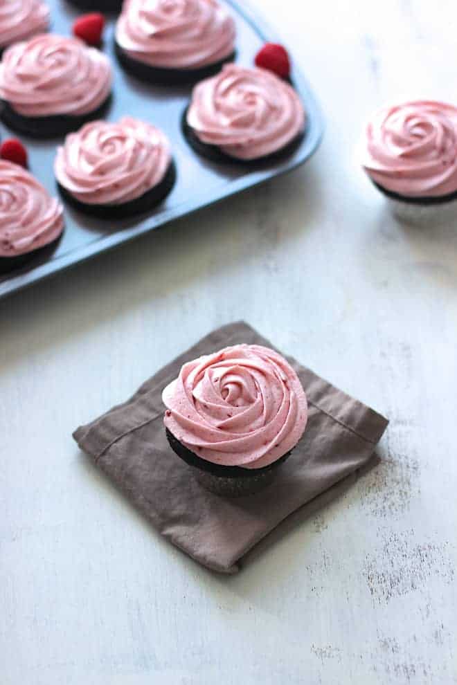 Dark Chocolate Cupcakes with Raspberry Buttercream - A Nerd Cooks