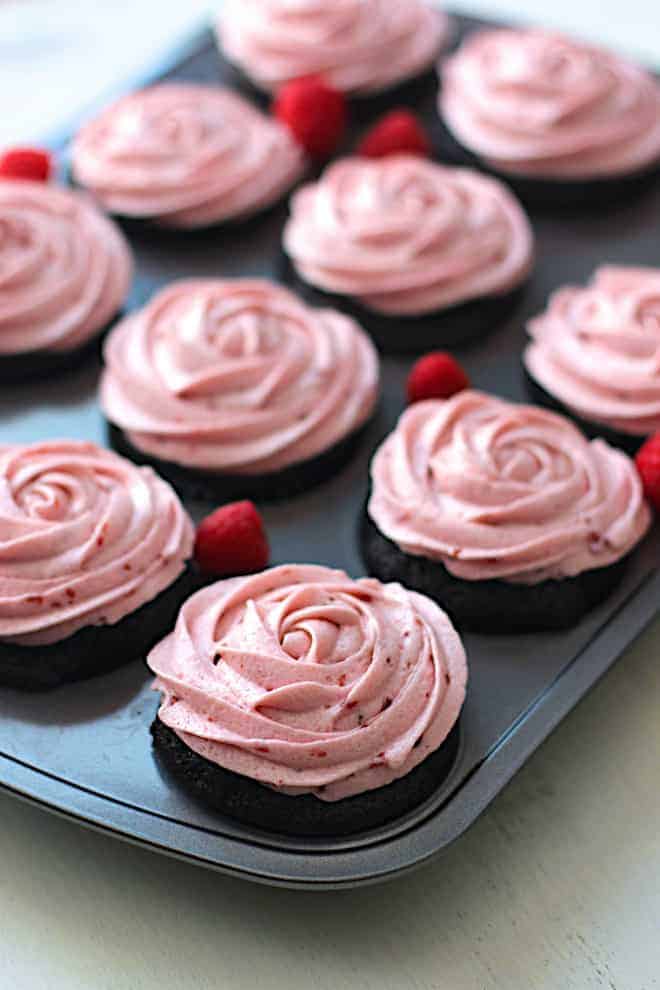 Dark Chocolate Cupcakes with Raspberry Buttercream - A Nerd Cooks