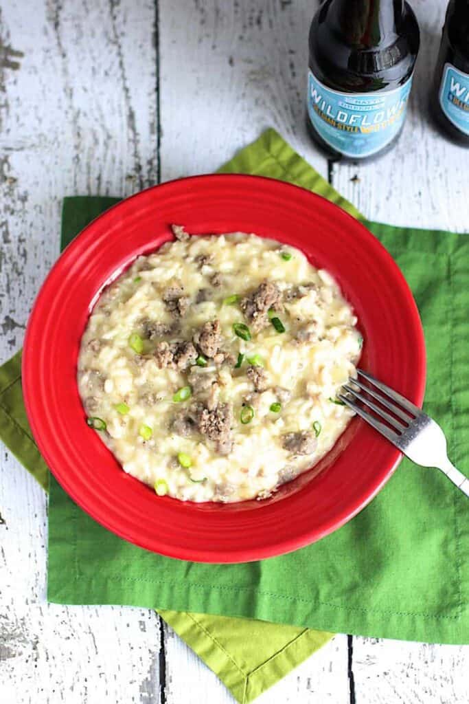 Beer, Cheddar, & Sausage Risotto | A Nerd Cooks