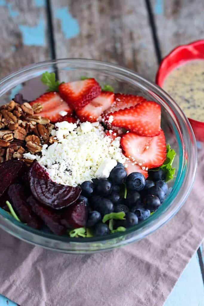 Strawberry Pecan Salad with Beets and Poppyseed Dressing | A Nerd Cooks