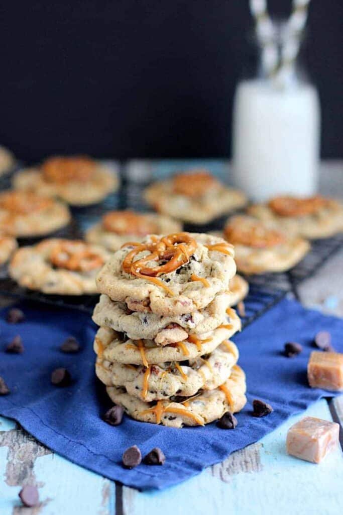 Salted Caramel Pretzel Chocolate Chip Cookies | A Nerd Cooks