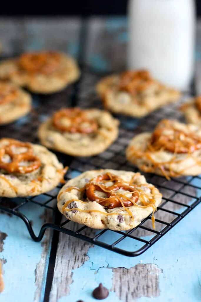 Salted Caramel Pretzel Chocolate Chip Cookies | A Nerd Cooks