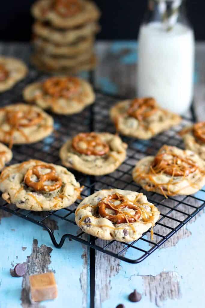 Salted Caramel Pretzel Chocolate Chip Cookies | A Nerd Cooks