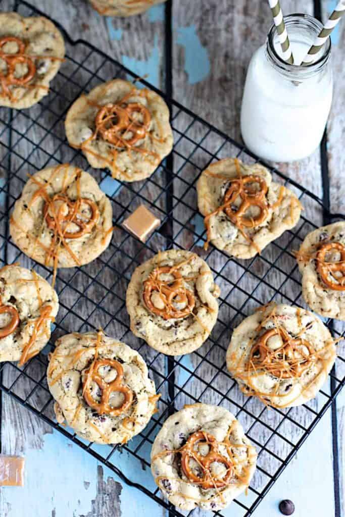 Salted Caramel Pretzel Chocolate Chip Cookies | A Nerd Cooks