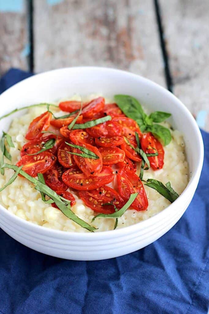 Sweet Corn Risotto with Roasted Cherry Tomatoes - A Nerd Cooks