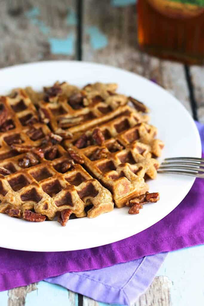Sweet Potato Waffles with Candied Pecans | A Nerd Cooks