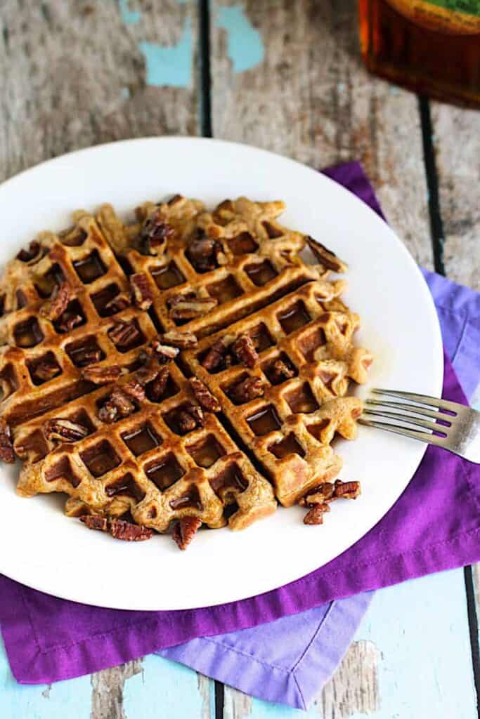 Sweet Potato Waffles with Candied Pecans | A Nerd Cooks