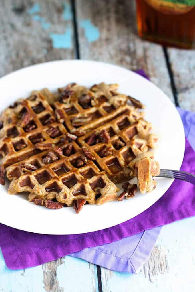 Sweet Potato Waffles with Candied Pecans | A Nerd Cooks