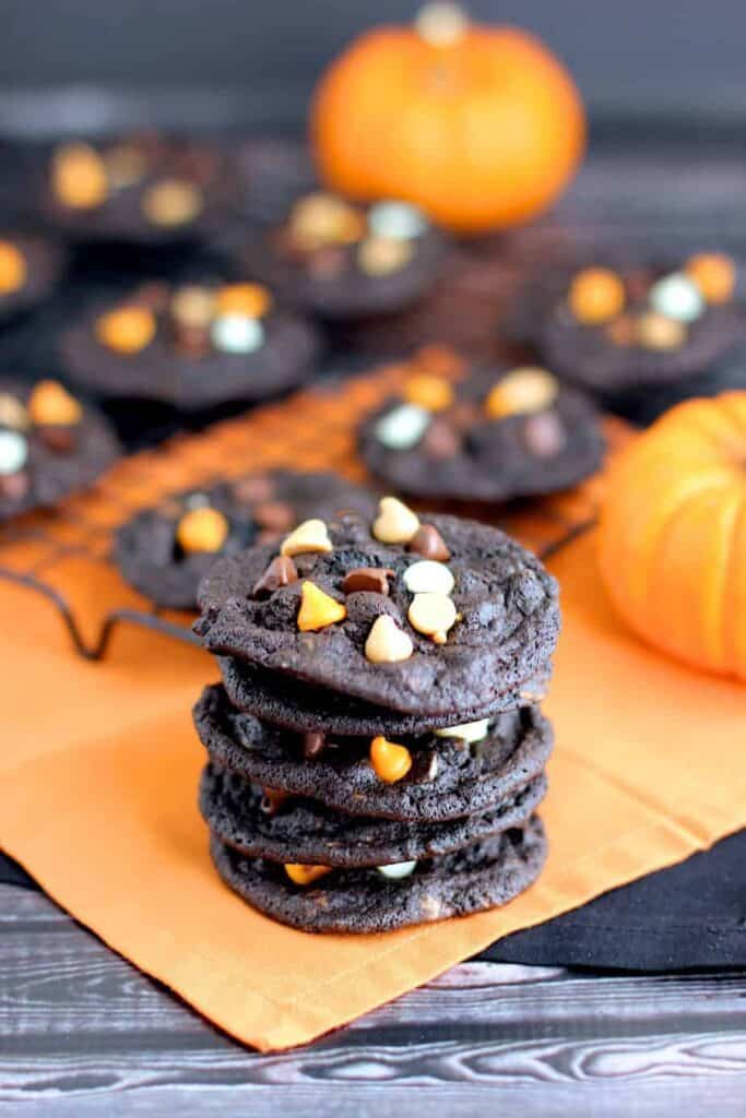 Dark Chocolate Halloween Chip Cookies - A Nerd Cooks