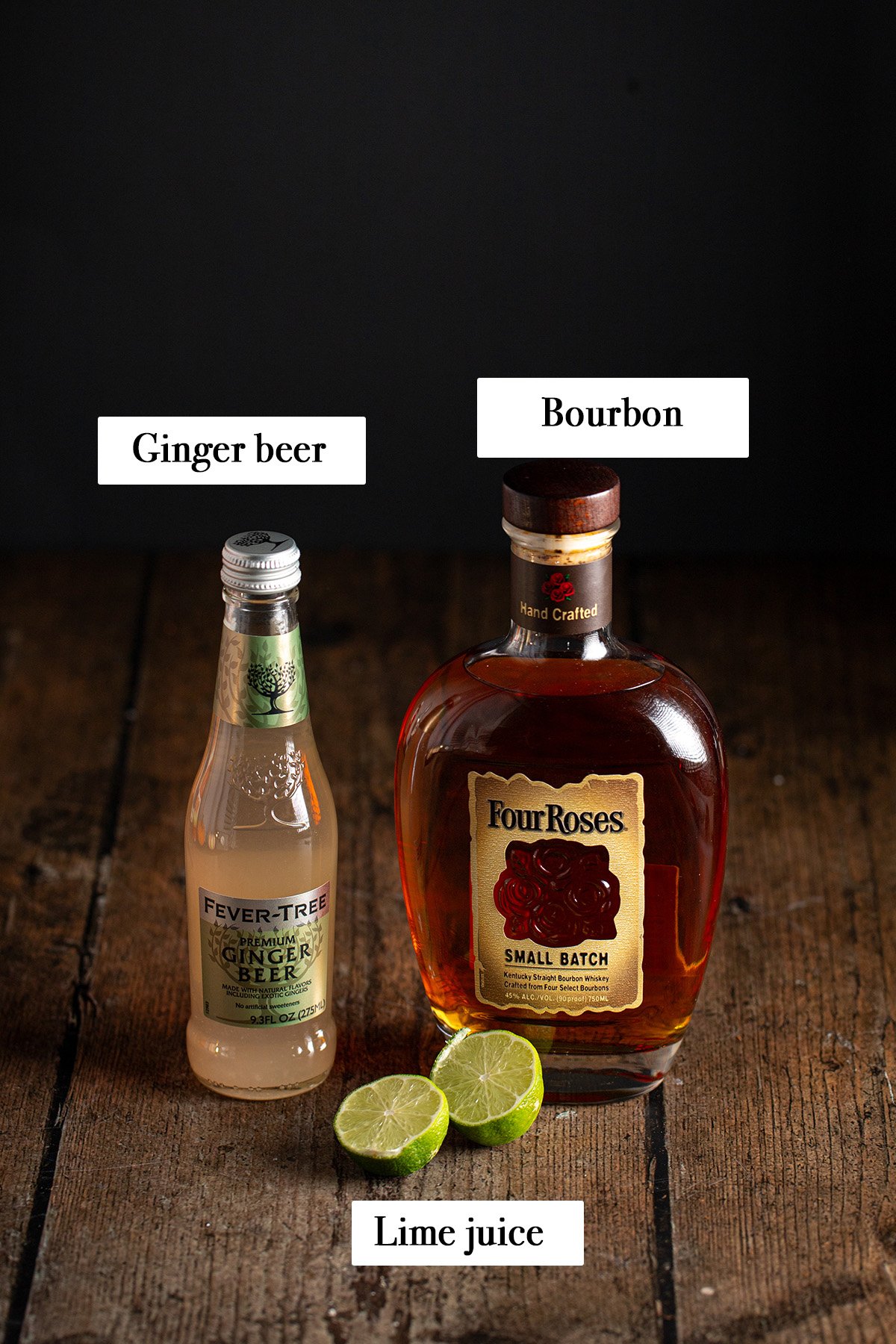 ingredients for making a bourbon mule.