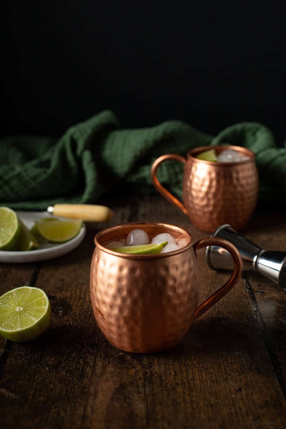 two copper mugs of mexican moscow mules