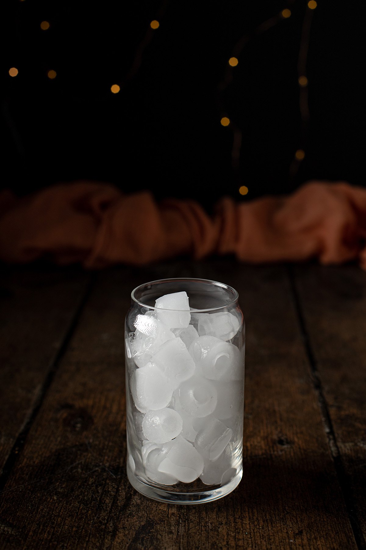 a glass full of ice.