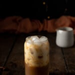 head on view of an iced chai latte.