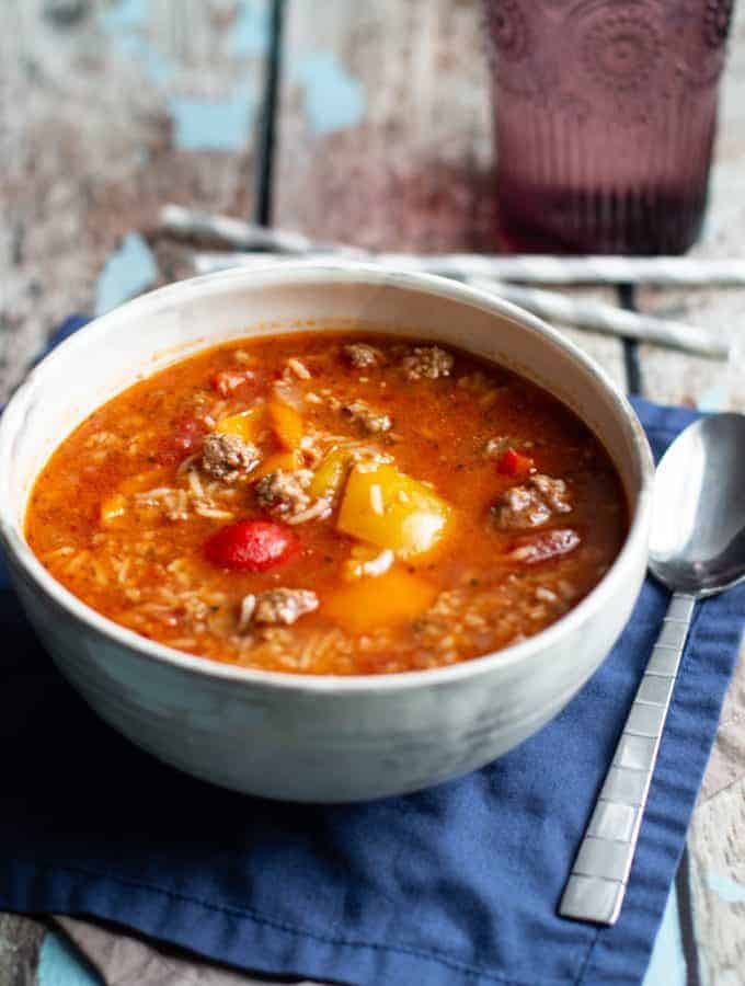 Slow Cooker Stuffed Pepper Soup | A Nerd Cooks