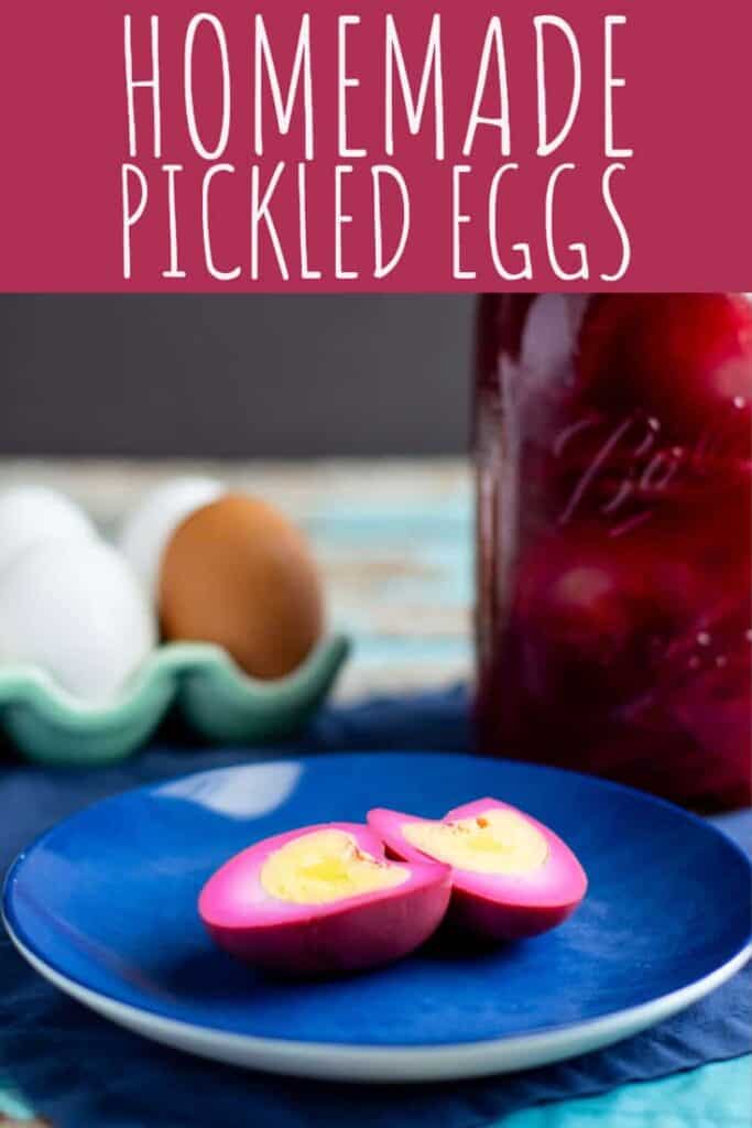 These pickled eggs (made with beets!) are a delicious and beautiful snack. #beets #eggs #pickles #pickledeggs