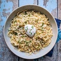 Creamy Corn and Bucatini with Burrata