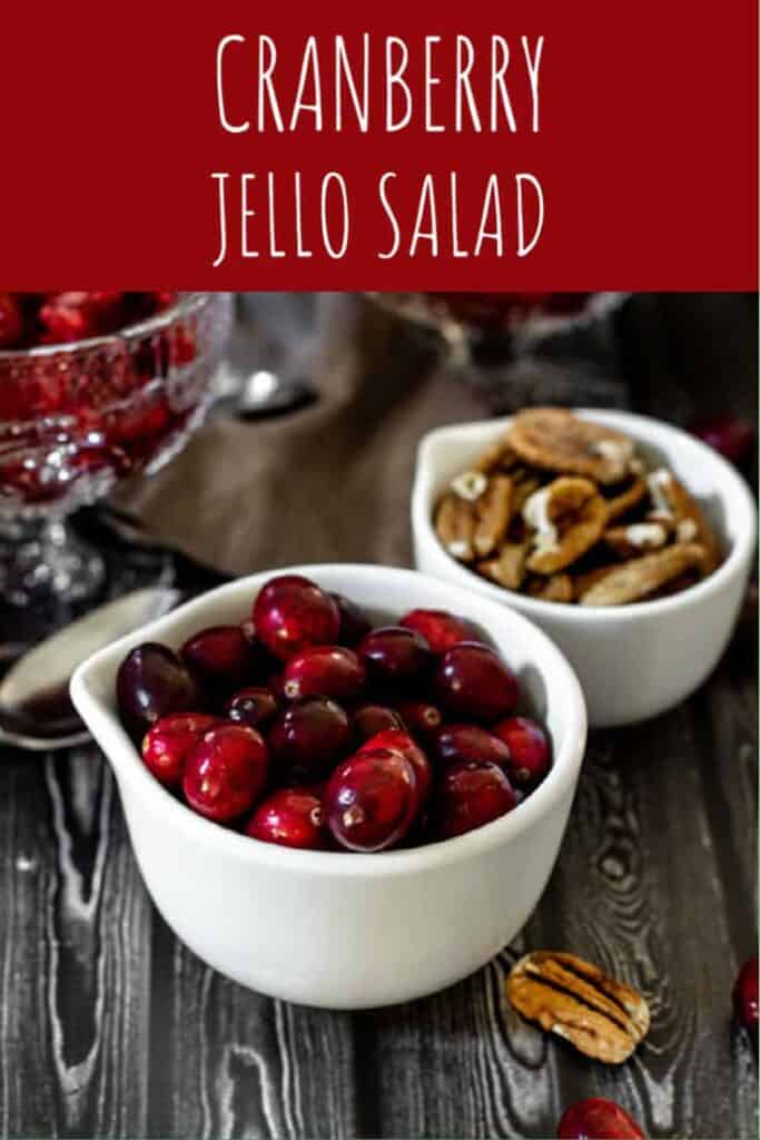 fresh cranberries in a white measuring cup on a wooden backdrop