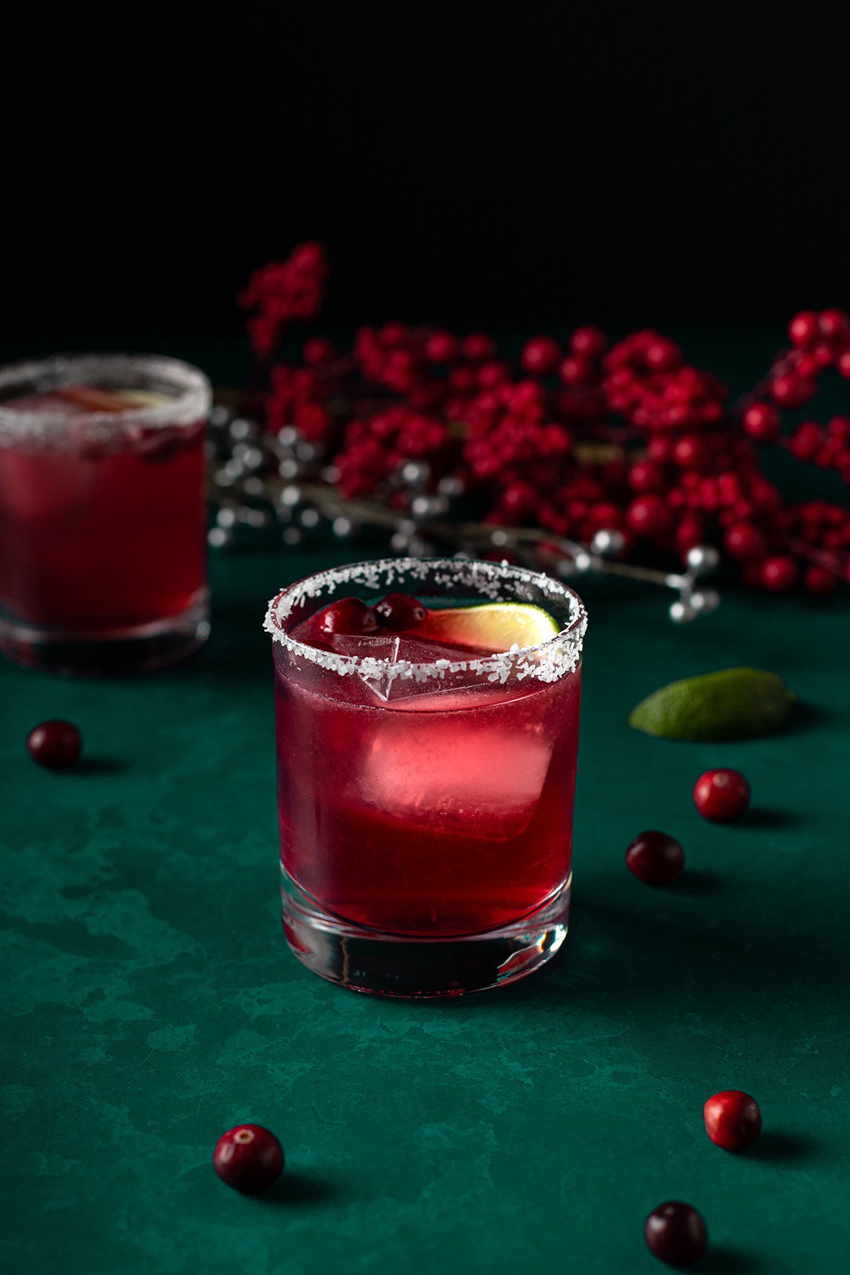 two glasses of cranberry margaritas