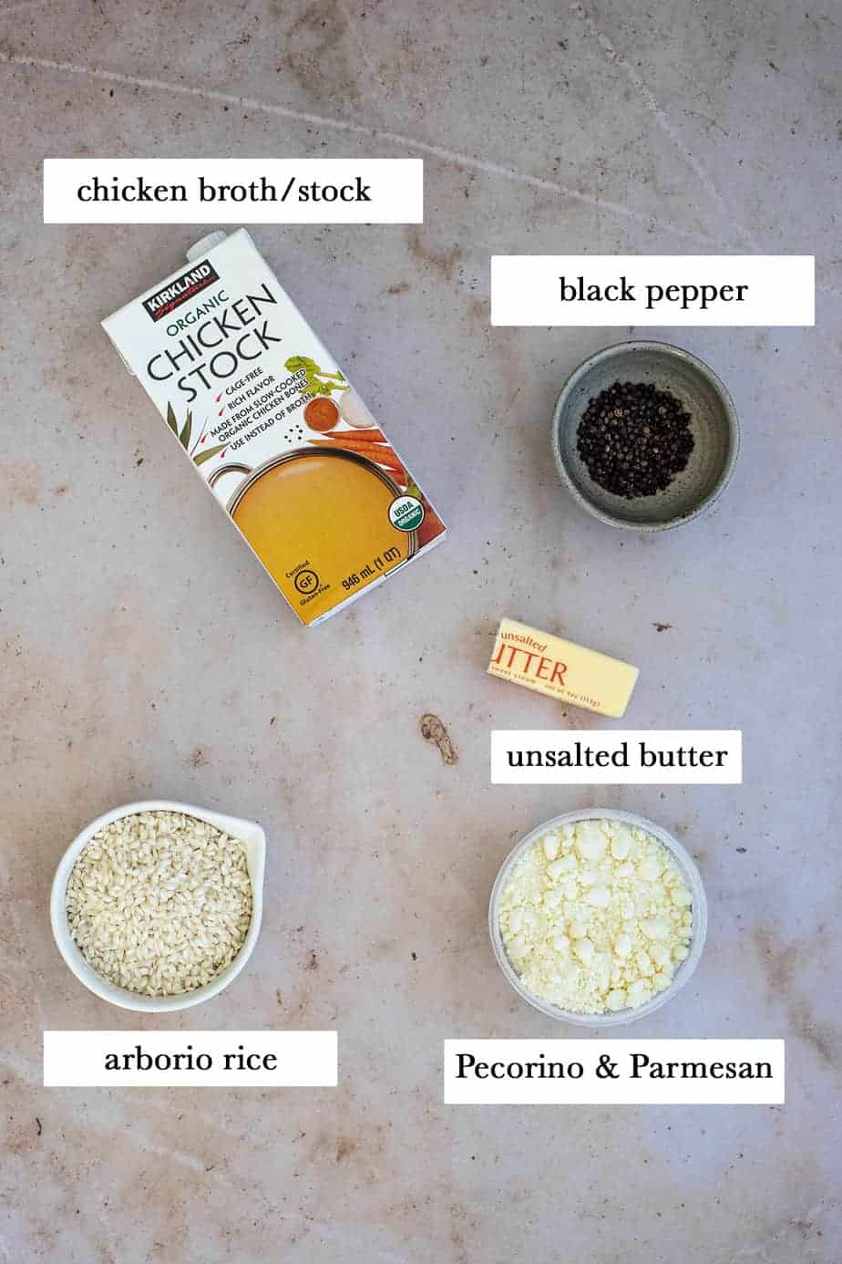 ingredients to make cacio e pepe risotto