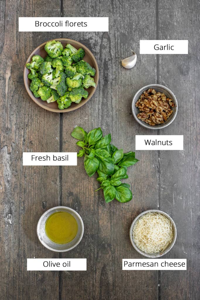 ingredients to make broccoli pesto pasta