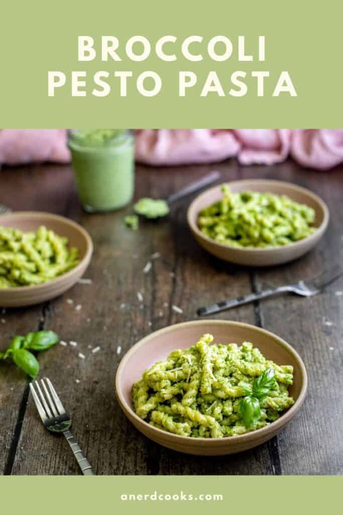 pinterest pin for broccoli pesto pasta