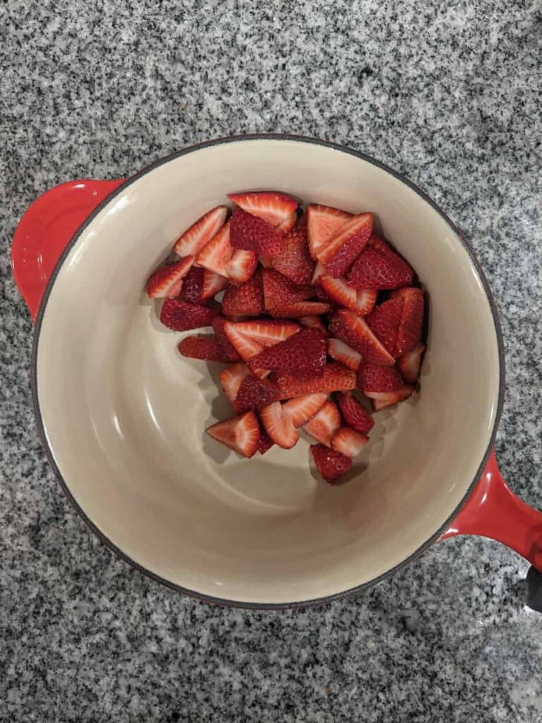 step by step photo for making strawberry simple syrup