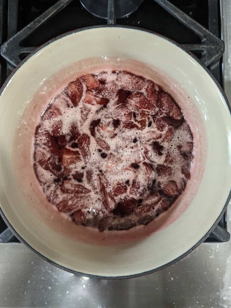 step by step photo for making strawberry simple syrup