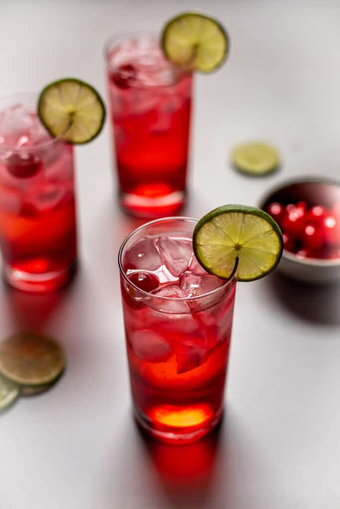 backlit view of 3 dirty shirley cocktails