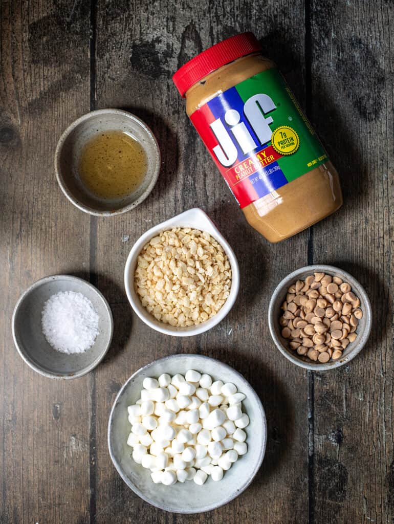 ingredients for making Peanut Butter Rice Krispie Treats