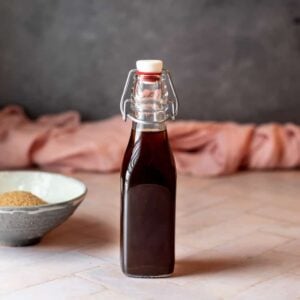 a swingtop bottle full of demerara syrup