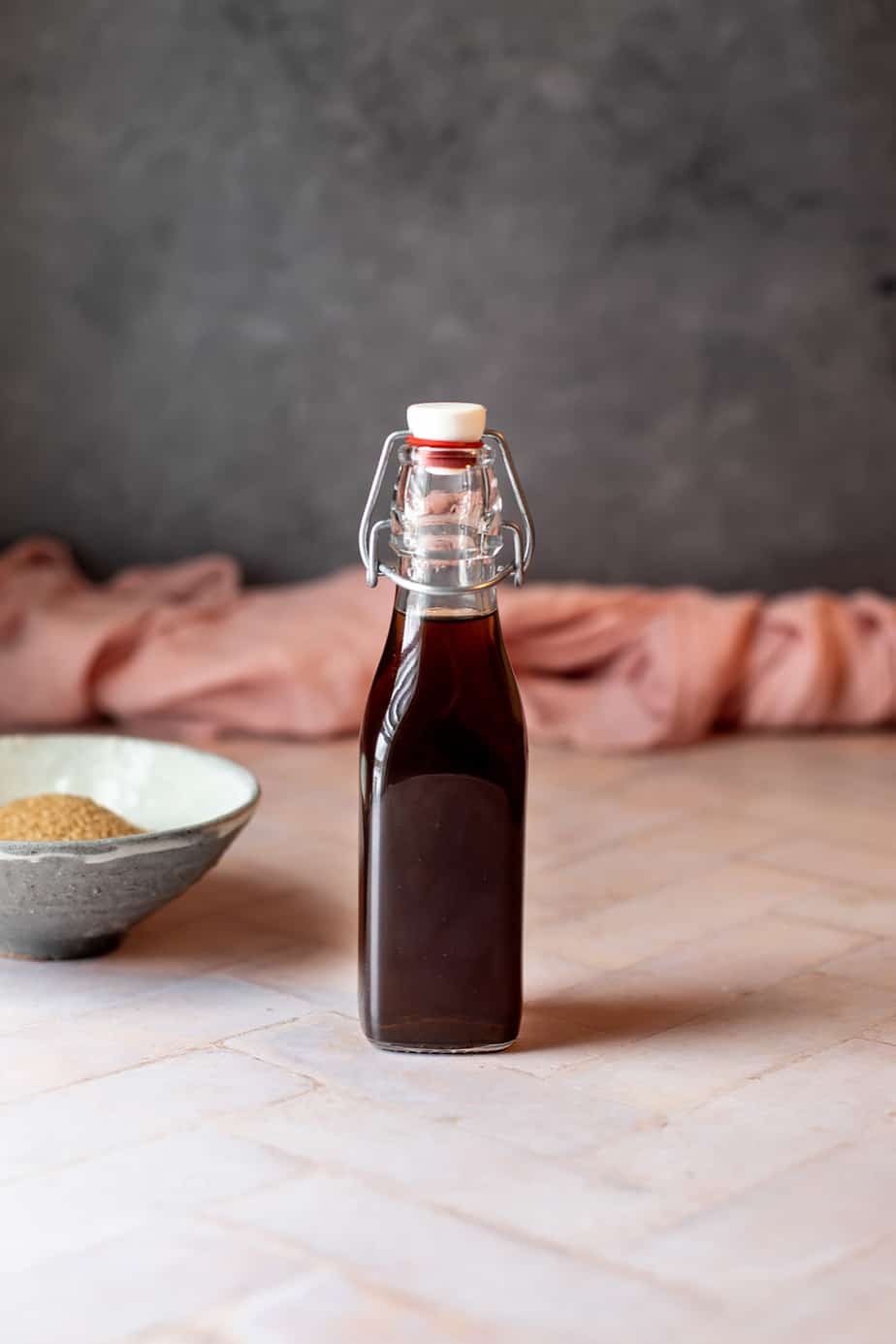 a swingtop bottle full of demerara syrup