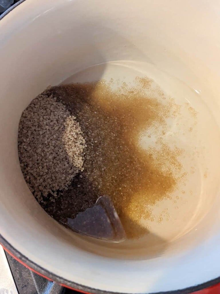demerara sugar and water in a saucepan