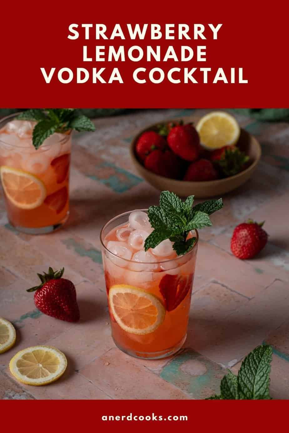 pinterest pin for strawberry lemonade vodka cocktail