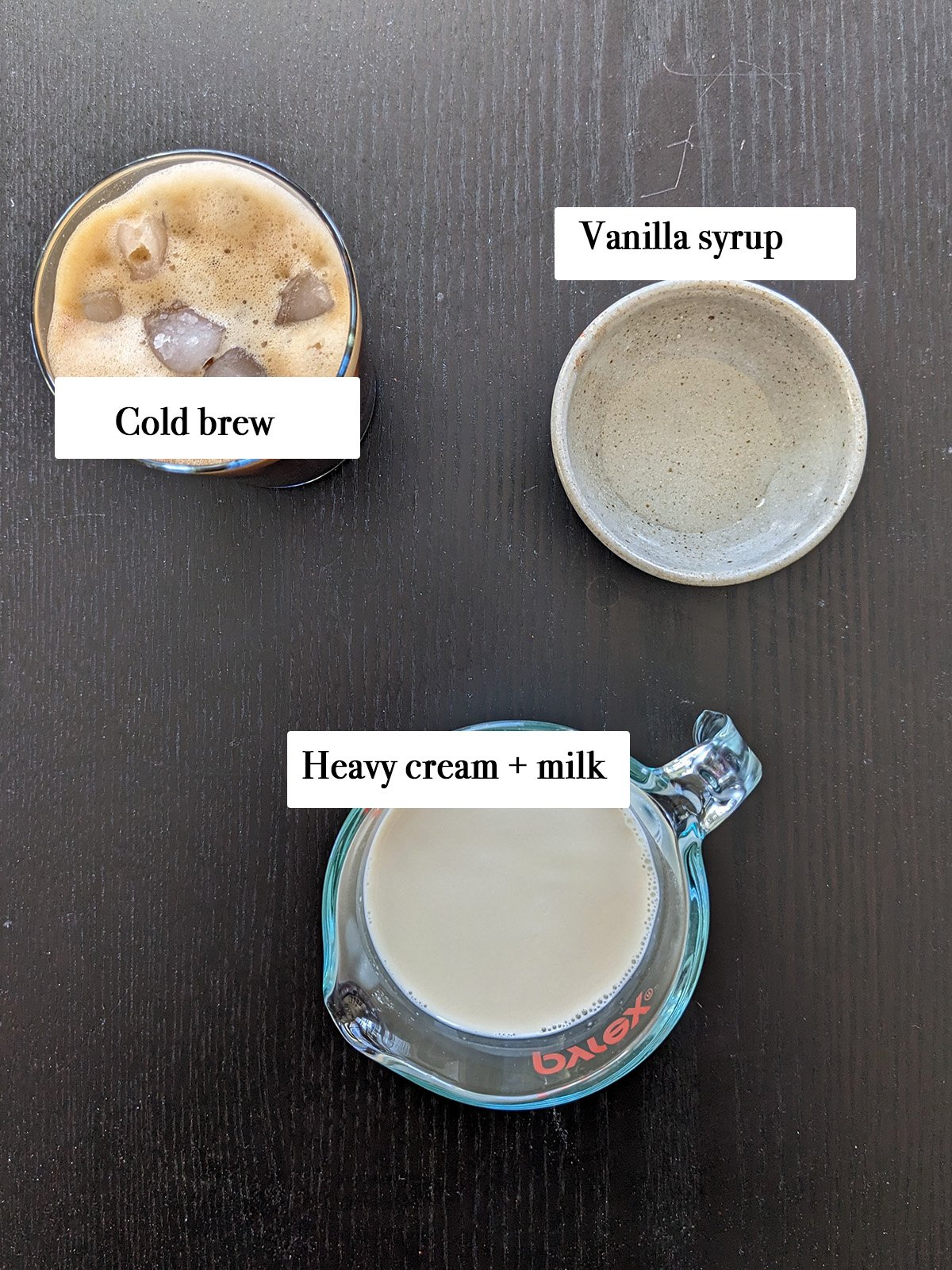 ingredients for making vanilla sweet cream cold foam