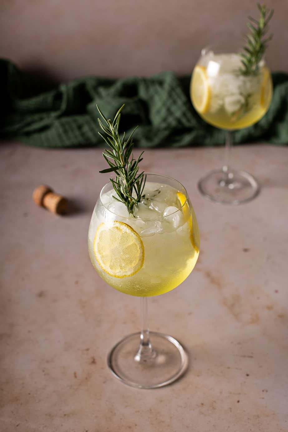 45 degree angle of 2 limoncello spritz cocktails