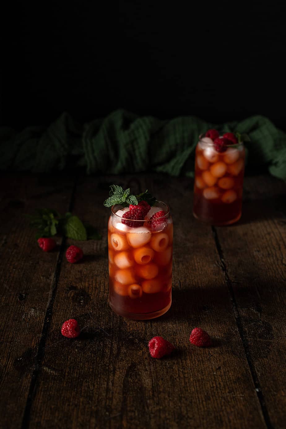 two glasses of raspberry iced tea