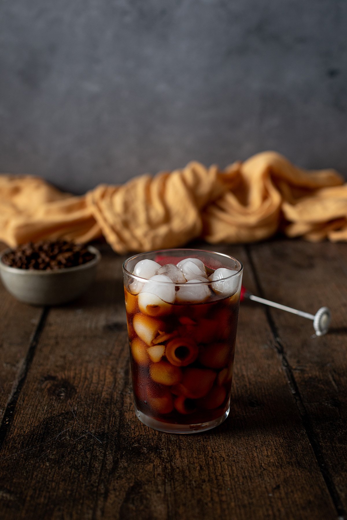 a glass of cold brew coffee with ice