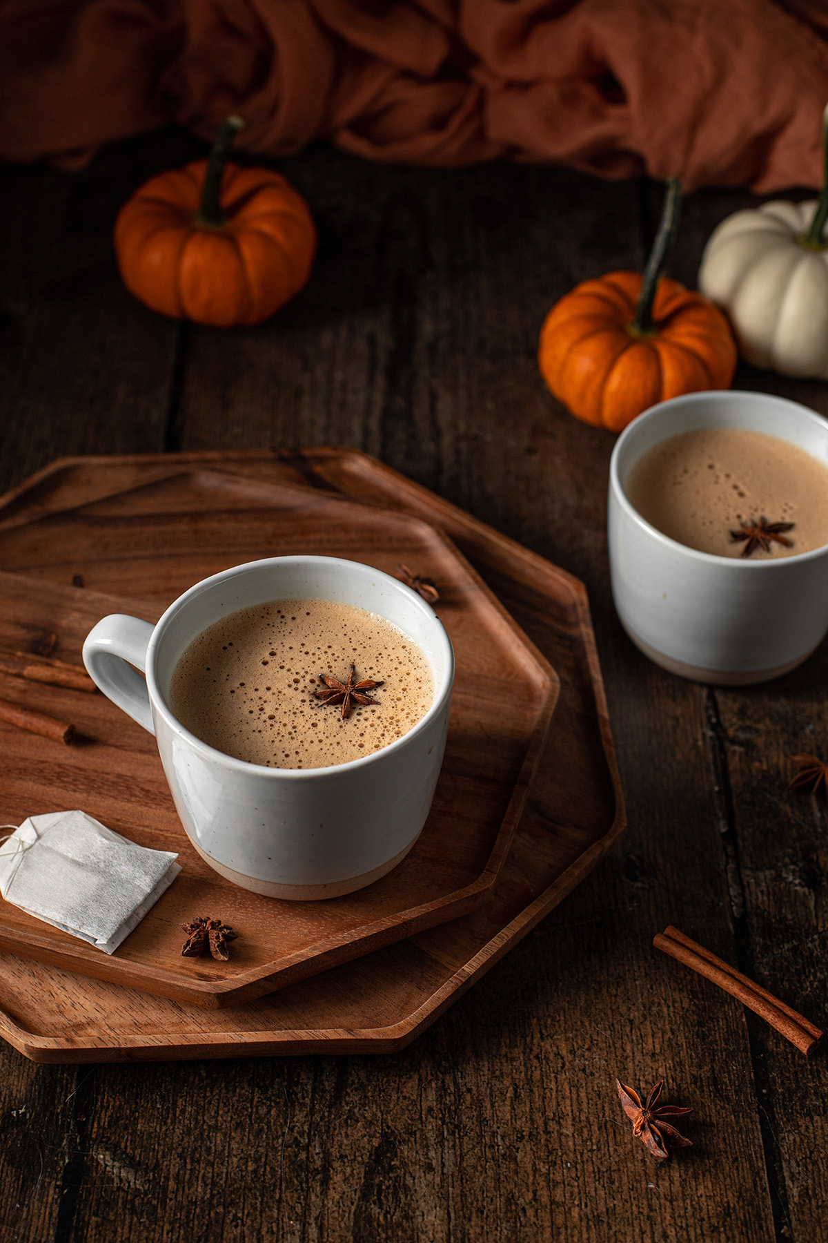 two mugs of dirty chai latte