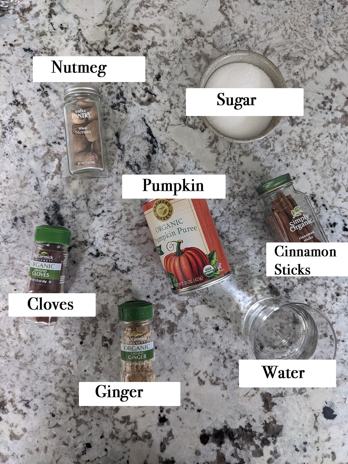 ingredients for making pumpkin spice syrup
