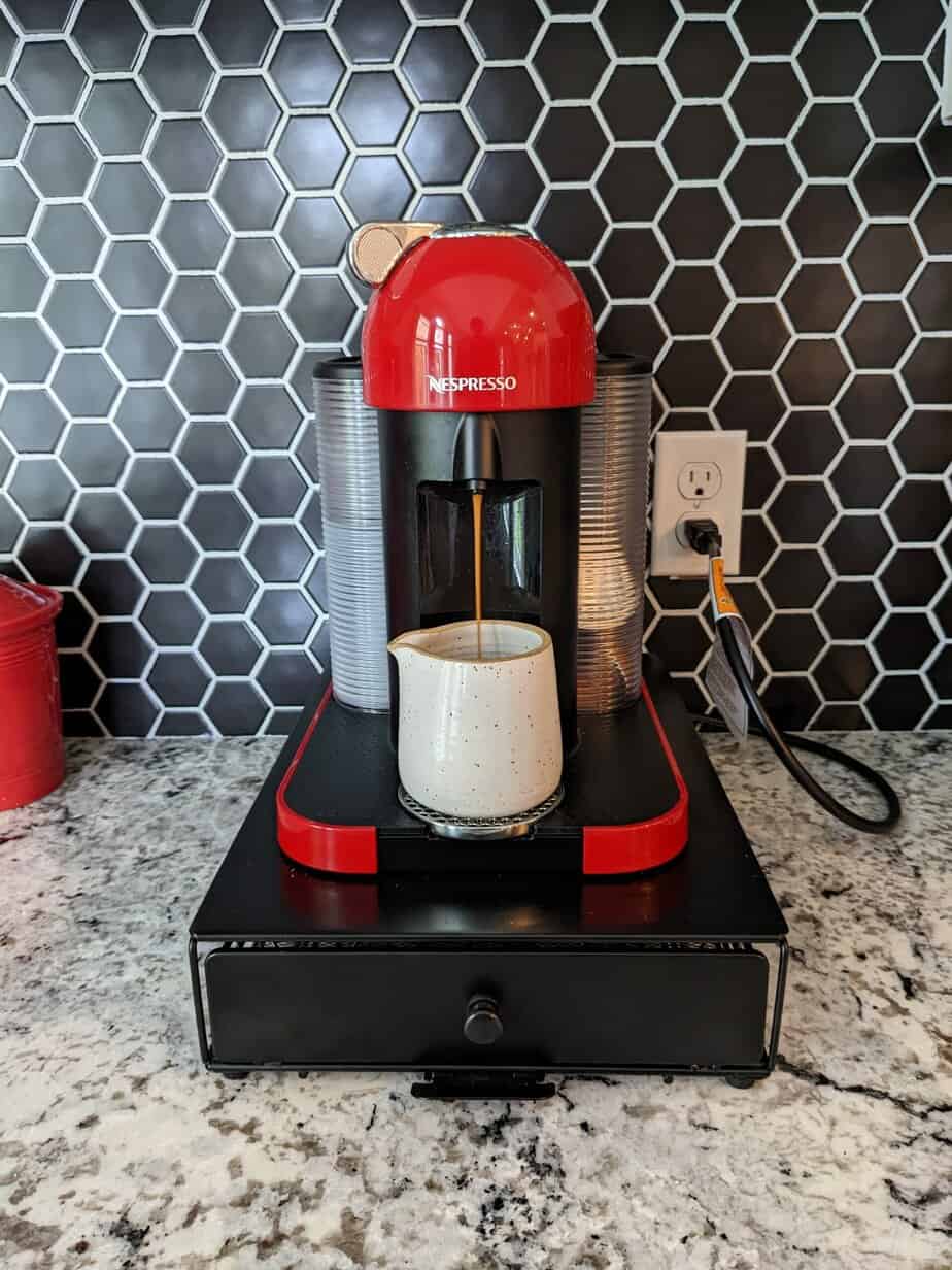 espresso brewing from a Nespresso machine