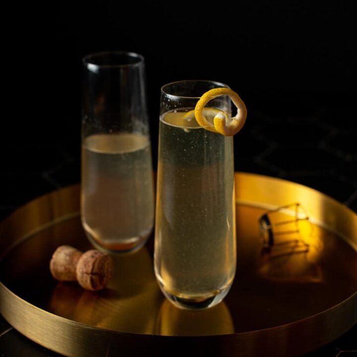 two champagne flutes of french 77