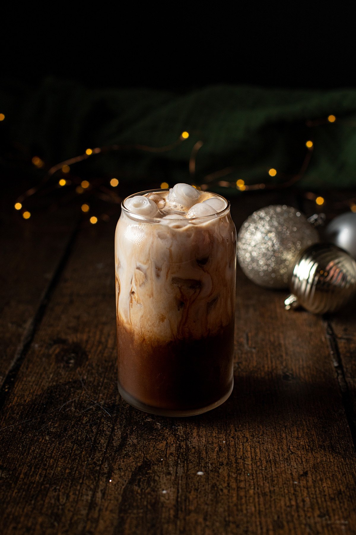 a glass of iced peppermint mocha