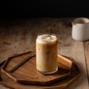 an iced vanilla latte in a glass