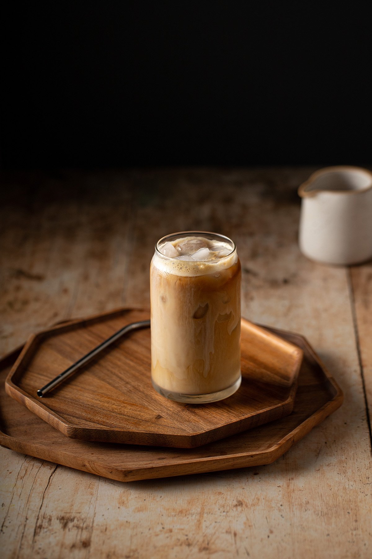 an iced vanilla latte in a glass