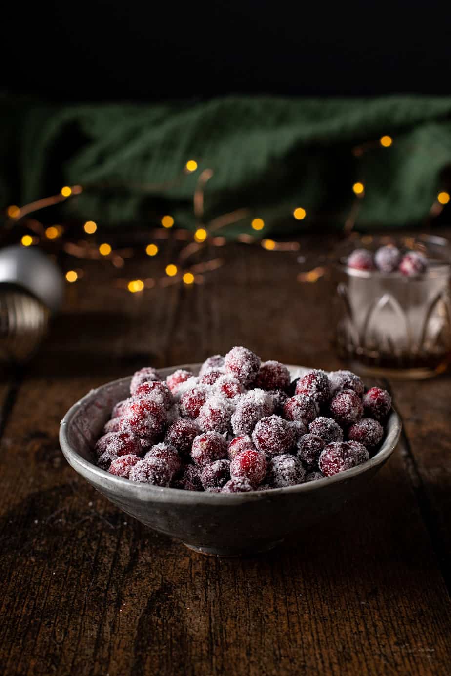 a bowl of sugared cranberries