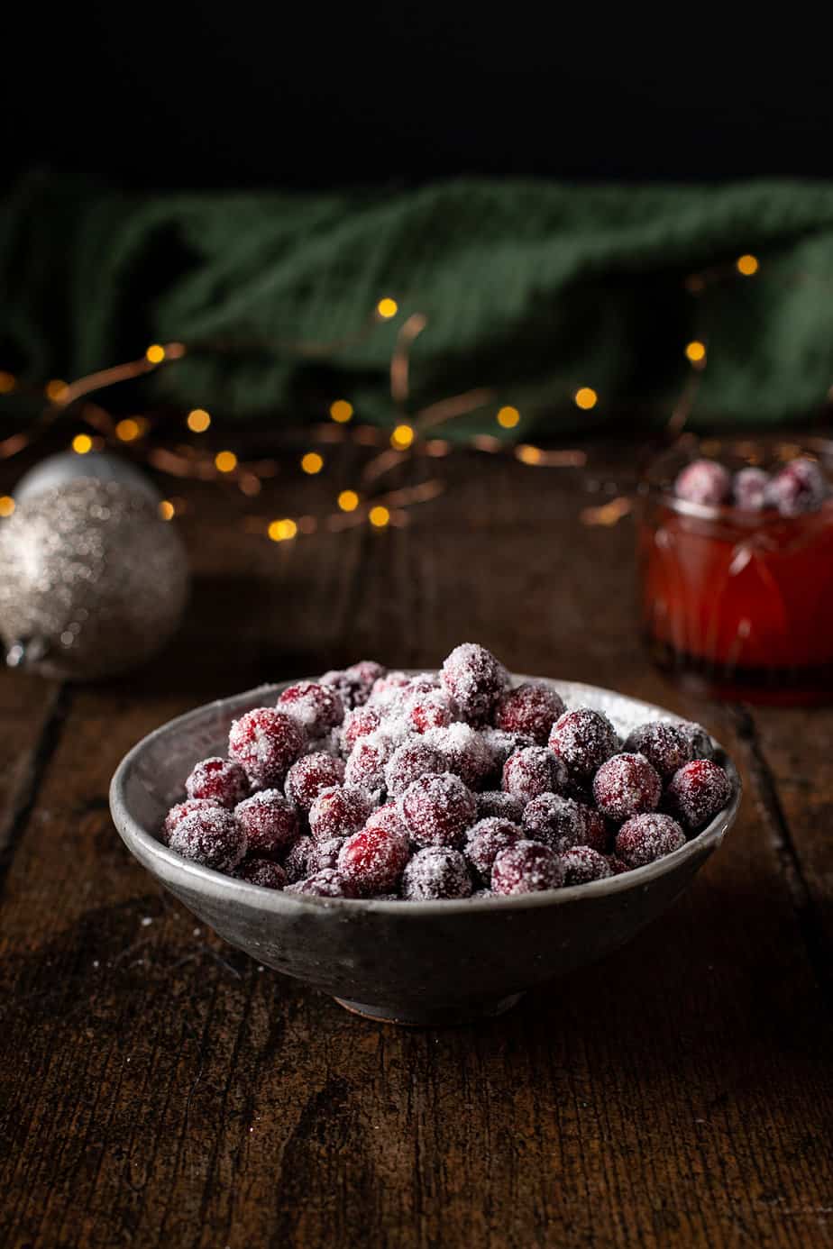 a bowl of sugared cranberries