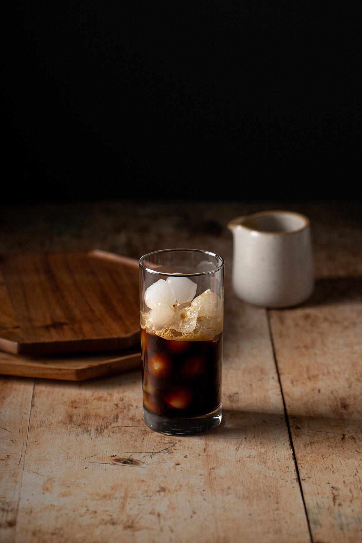 tall glass with ice, espresso, and cinnamon dolce syrup