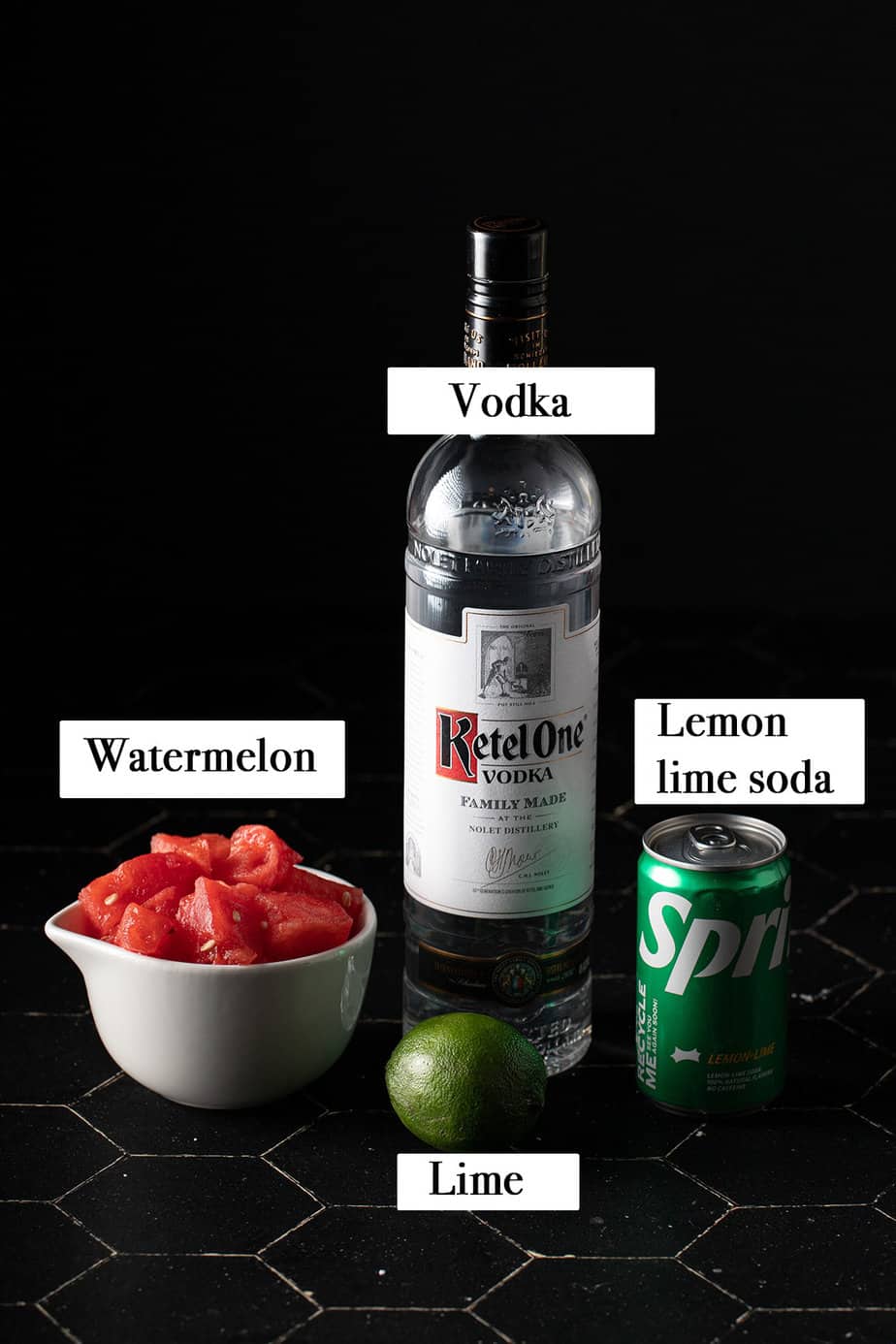 ingredients for making a watermelon crush cocktail